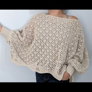 Oversized Dolman Sleeve Poncho Style Sweater